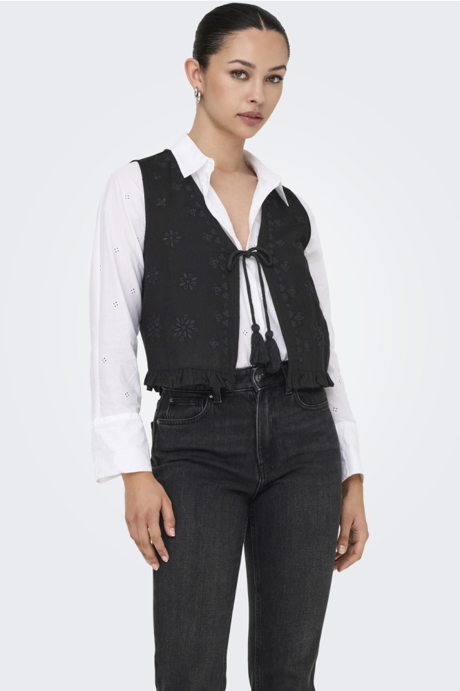 ONLJAKIRI LINEN S/L EMB VEST PTM 15346503 BLACK